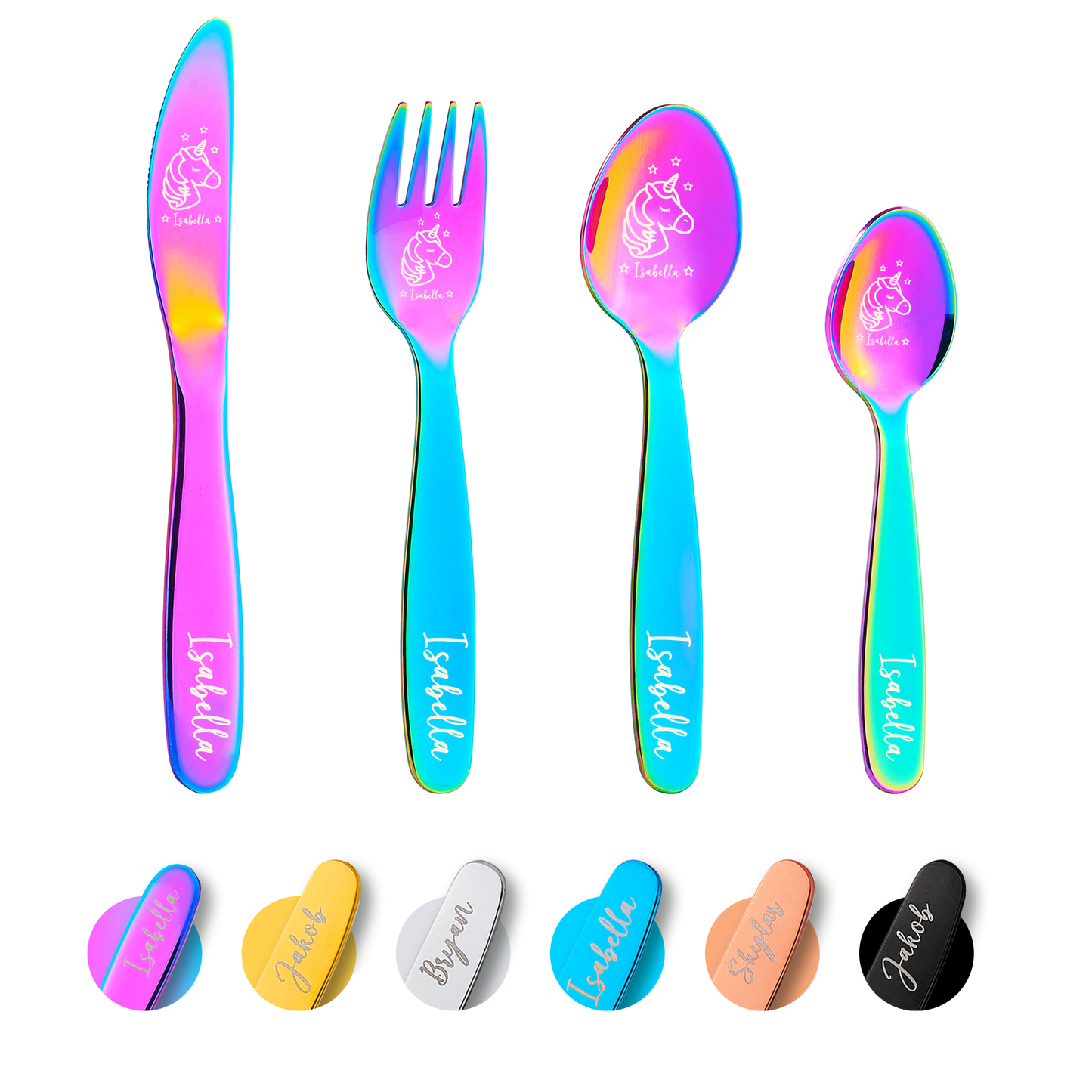 Personalized 6 Colors Unicorn Dinosaur Children's Stainless Steel Cutlery Set