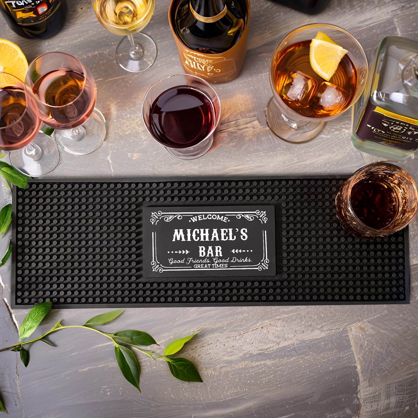 Personalised Bar Mat Non-slip PVC Rubber Bar Mat Custom Bar Name Spill Mat for Countertop Home Bar Coffee Bar Gifts for Bartender Drinking Lover Cocktail Lover Lover Newlywed Beer Mat Decor