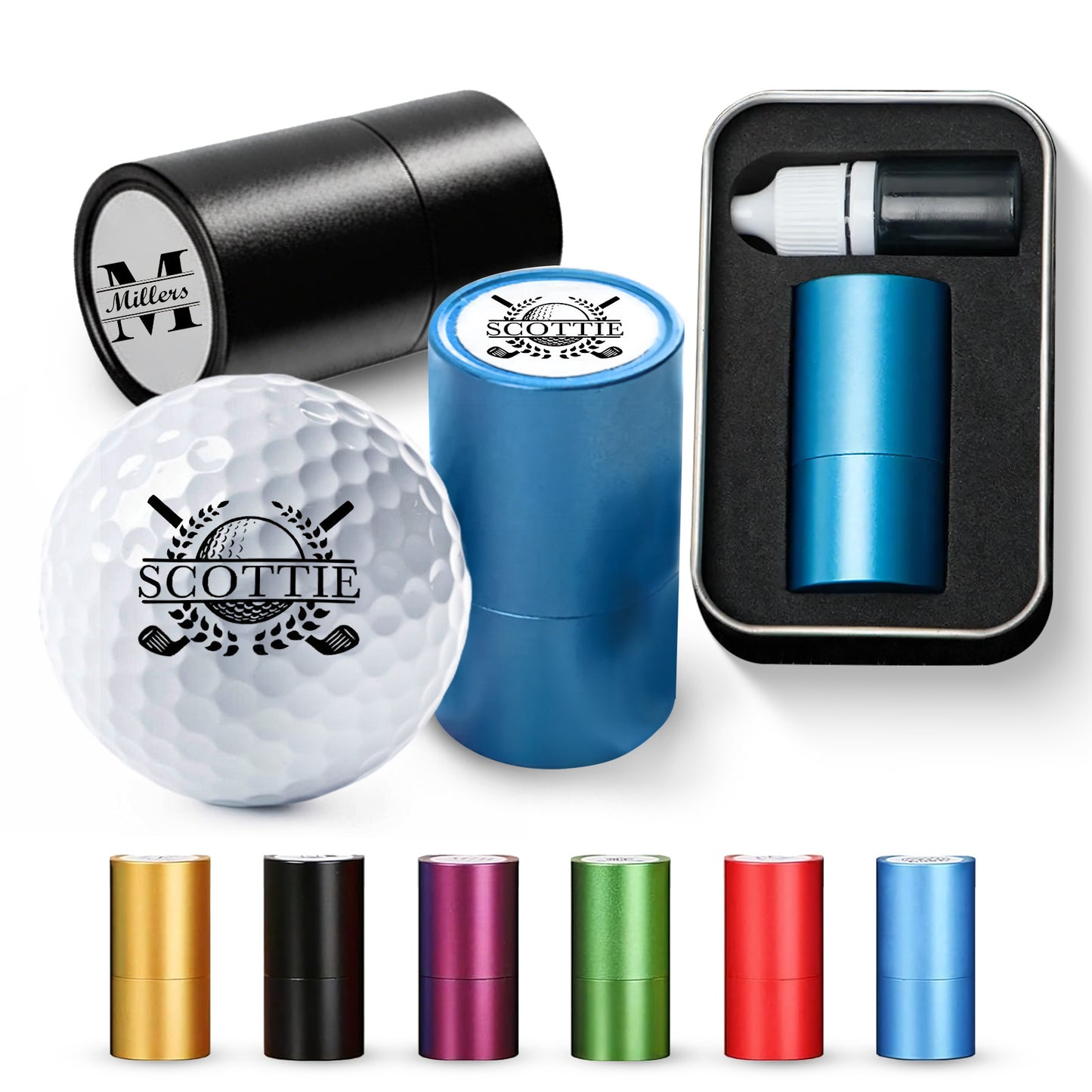 Personalized Large Golf Ball Stamp – 20 mm Logo with Metal Storage Case Custom Name or Logo Reusable Golf Ball Marking Men's Golf Accessories Gifts for Golf Lovers Golfers Dad Husband