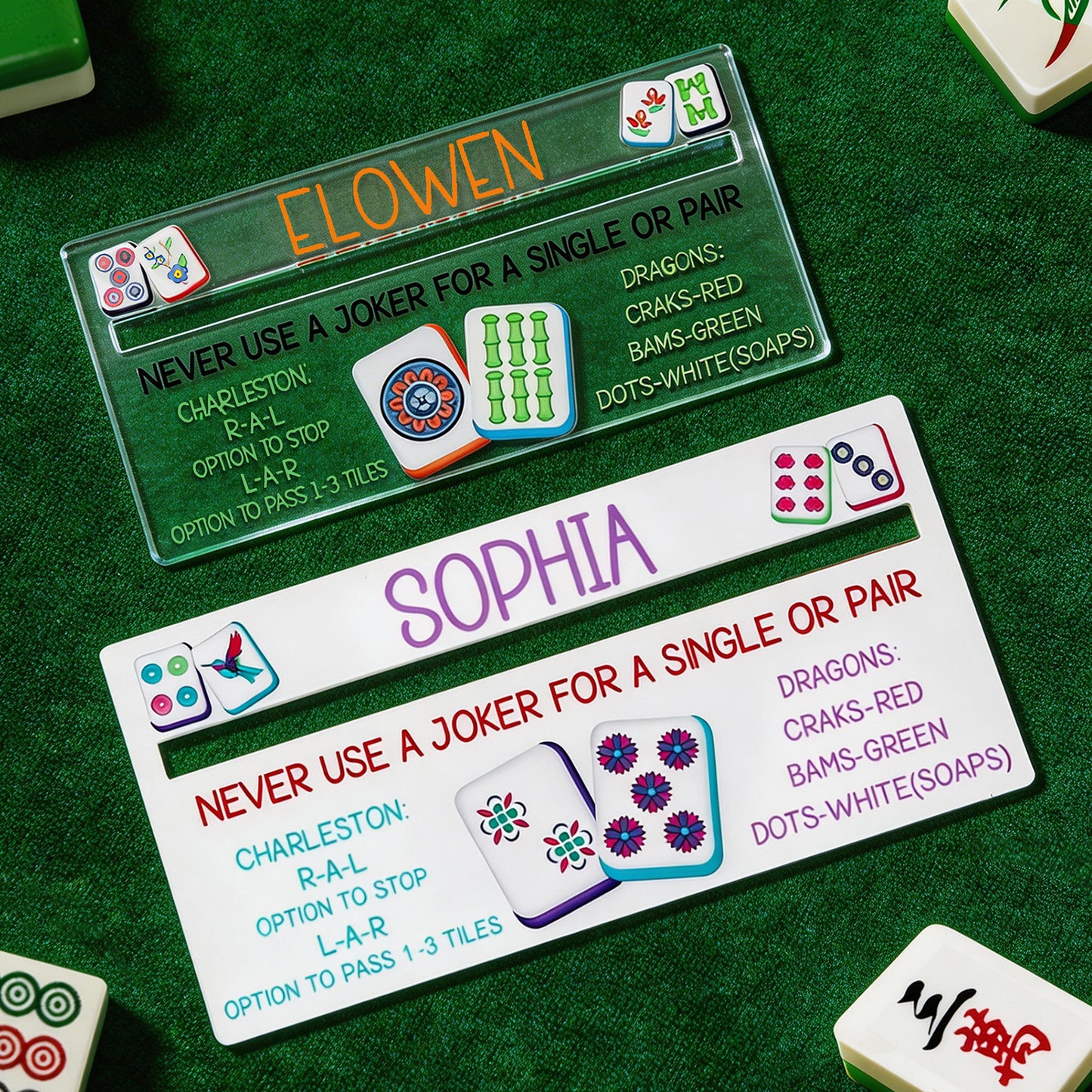 Personalized Acrylic Mahjong Line Reader with Rules and Name Accessories Tool Gifts for Parties Game Nights Birthday Gifts for Lovers Beginners Family Friends Wife