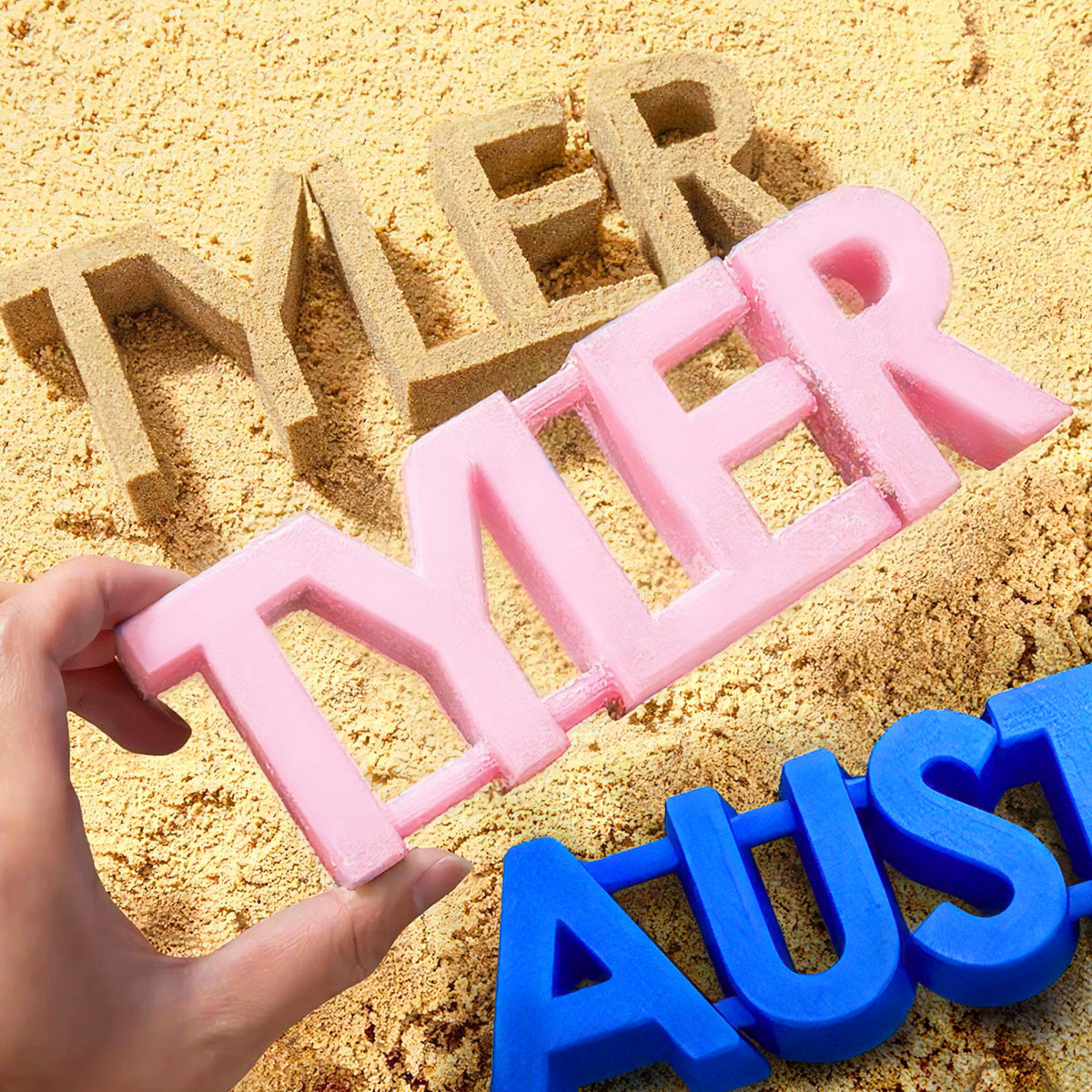 Juguetes de arena con nombre personalizado, herramientas de playa impresas en 3D con nombre personalizado, juguetes de playa de verano al aire libre, regalos de cumpleaños para niños pequeños, adultos, familia, nietos, nietas