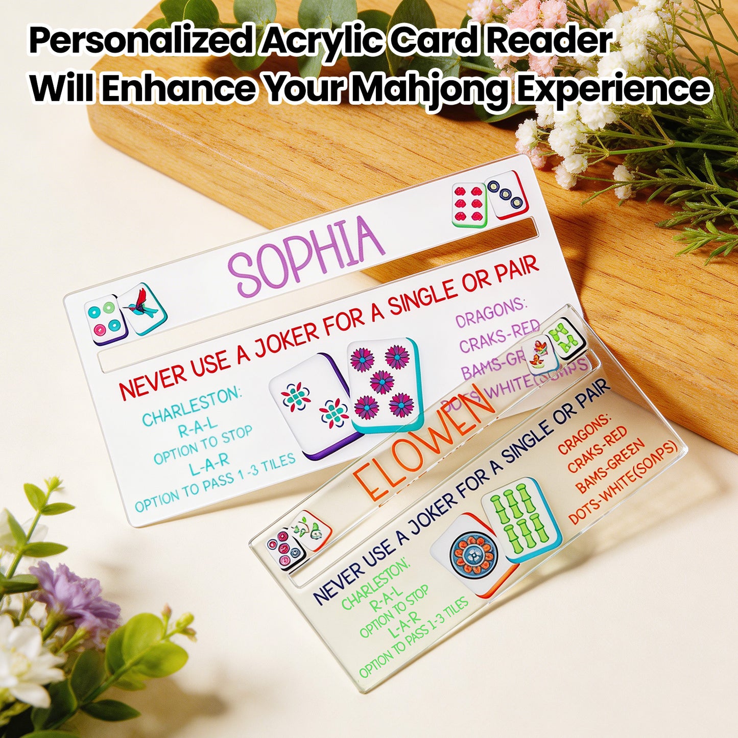 Personalized Acrylic Mahjong Line Reader  with Rules and Name  Accessories Tool Gifts  for Parties  Game Nights  Birthday Gifts for Lovers  Beginners  Family  Friends  Wife  Husband