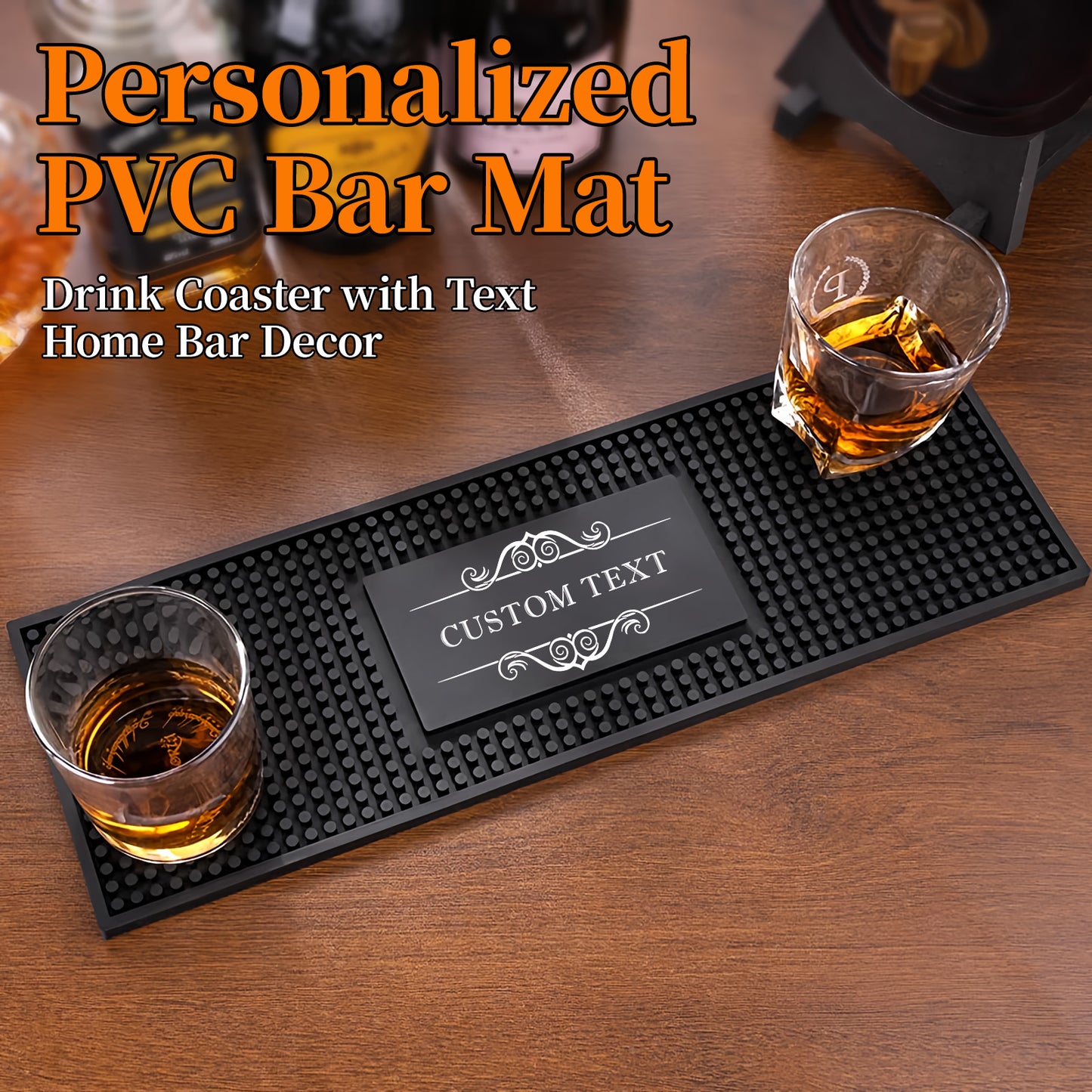 Personalised Bar Mat Non-slip PVC Rubber Bar Mat Custom Bar Name Spill Mat for Countertop Home Bar Coffee Bar Gifts for Bartender Drinking Lover Cocktail Lover Lover Newlywed Beer Mat Decor