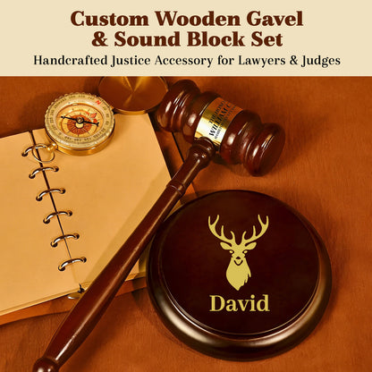 Personalized Judge Gavel and Sound Block Set Wooden Gavel Set Custom Engraved Name and Text Gift for Lawyers Judges Chairmen Retirement Law School Graduation Birthday Xmas Gifts
