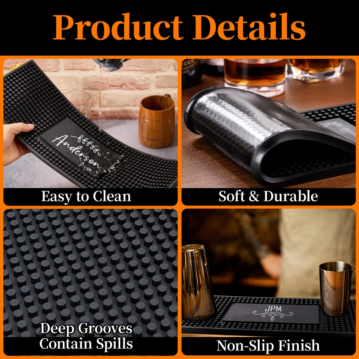 Personalised Bar Mat Non-slip PVC Rubber Bar Mat Custom Bar Name Spill Mat for Countertop Home Bar Coffee Bar Gifts for Bartender Drinking Lover Cocktail Lover  Newlywed Beer Mat Decor