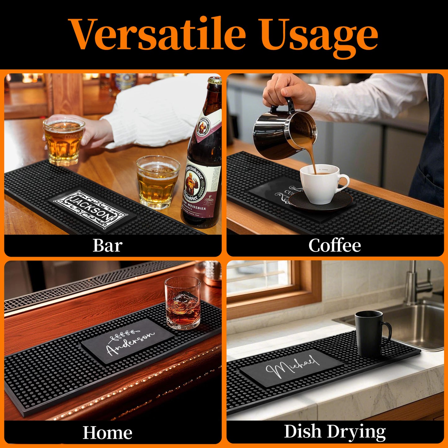 Personalised Bar Mat Non-slip PVC Rubber Bar Mat Custom Bar Name Spill Mat for Countertop Home Bar Coffee Bar Gifts for Bartender Drinking Lover Cocktail Lover Lover Newlywed Beer Mat Decor