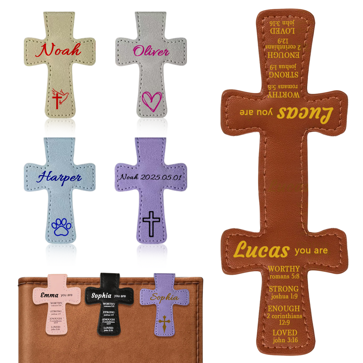 Marcapáginas magnéticos cristianos personalizados, marcapáginas de piel sintética con nombre y versículos bíblicos, marcapáginas con cruz católica, regalos religiosos para mujeres, estudiantes, profesores, padres y amantes de los libros