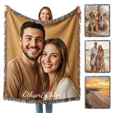 Manta personalizada con texto de imagen, manta personalizada para mamá, papá, pareja, novia, novio, marido y mujer, decoración del hogar, tapiz tejido, manta conmemorativa para mascotas, regalo para aniversario de boda-xmj