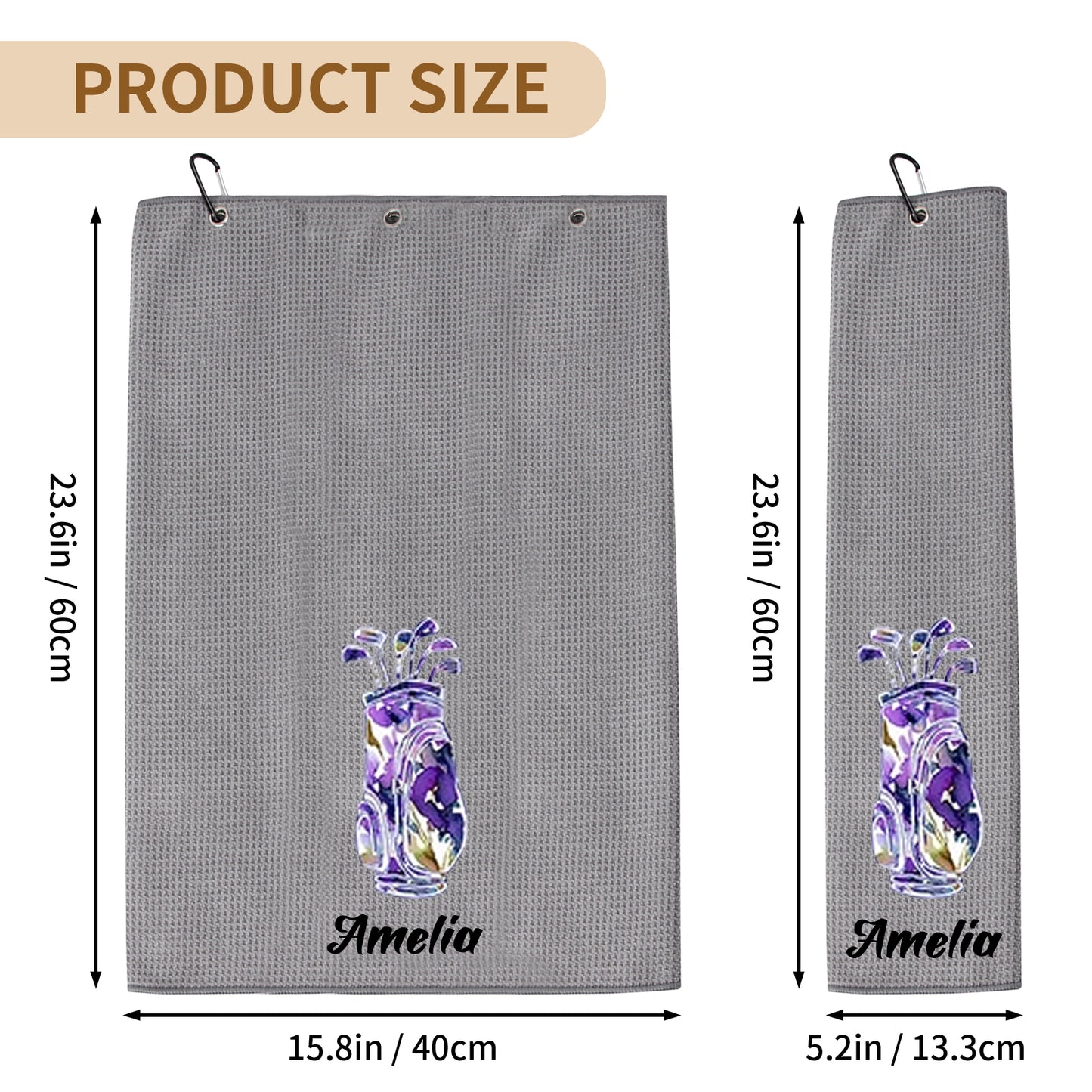 Personalised Golf Towels for Women, 24"*16" Tri-fold Waffle Pattern Golf Towel, Custom Gift for Women Wife Mom Girlfriend