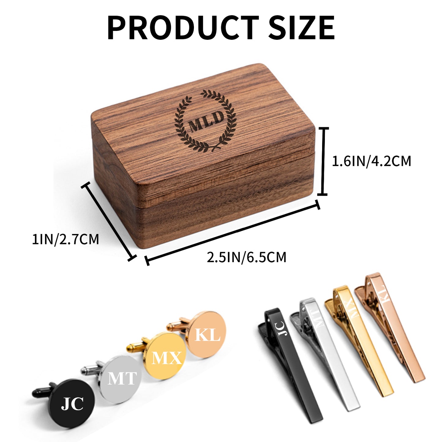 Personalized Tie Clip and Cufflinks Set, Custom Wedding Cufflinks, with Wooden Box, Groomsmen Wedding Gift Set