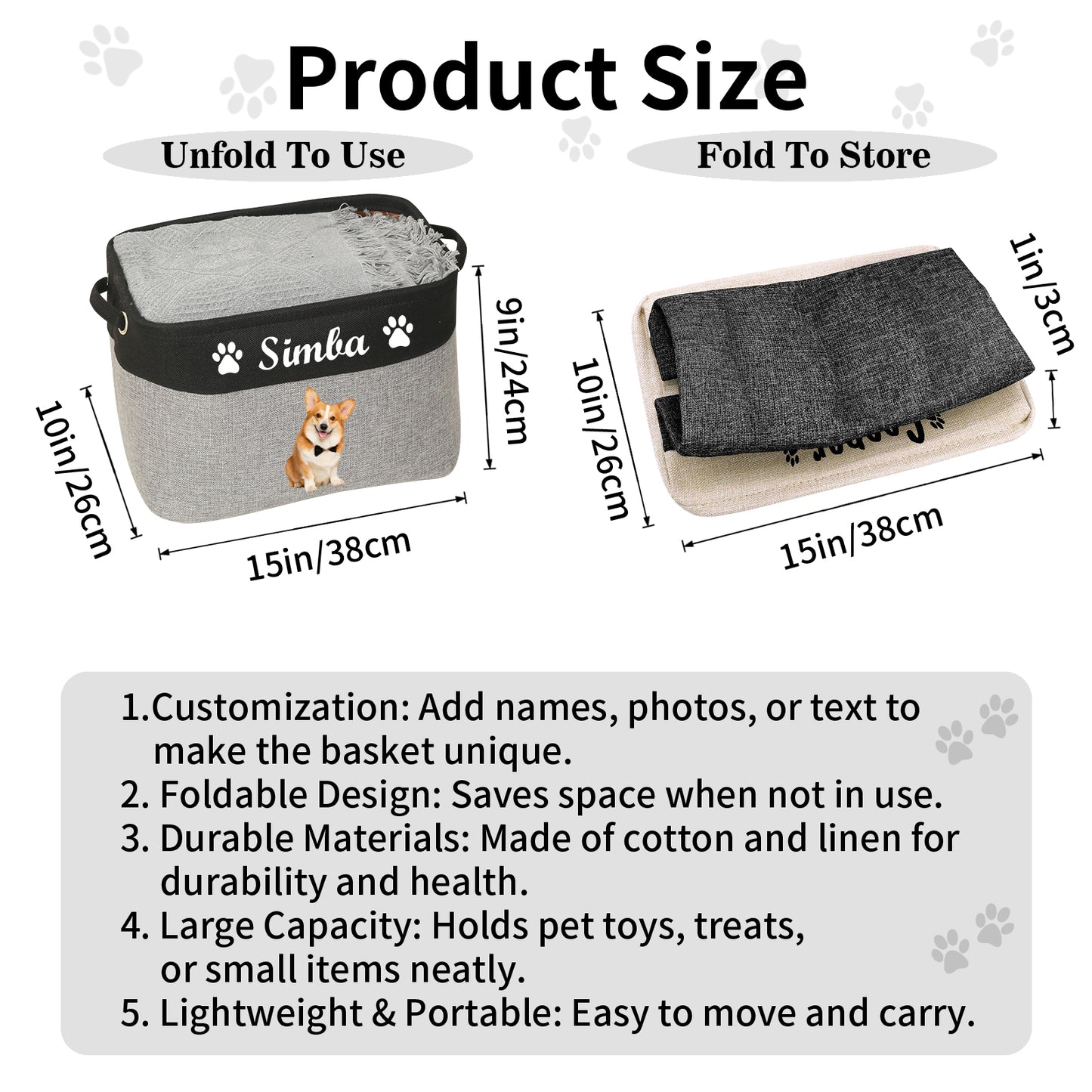 Personalized Dog Toy Basket, Custom Dog Toy Box with Pet's Name & Photo