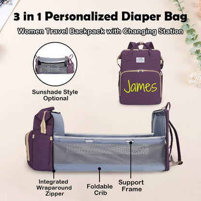 Personalized 3 in 1 Diaper Bag Backpack with Changing Station Multifunctional Large Baby Diaper Bags for Boys & Girls Portable Custom Lightweight Changing Bag Newborn Baby Essential Gifts1