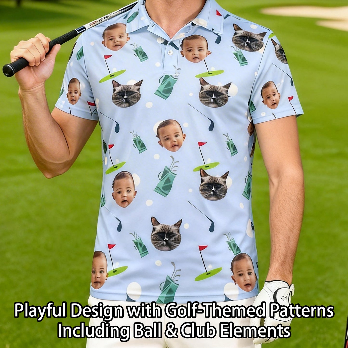 Personalized Golf Polo Shirt Custom Face on Shirt Funny Print Quick Dry Polo Shirt Unisex Golf Outfits Gifts for Golf Enthusiasts Golfer Dad Grandpa Husband Boyfriend Family Friends