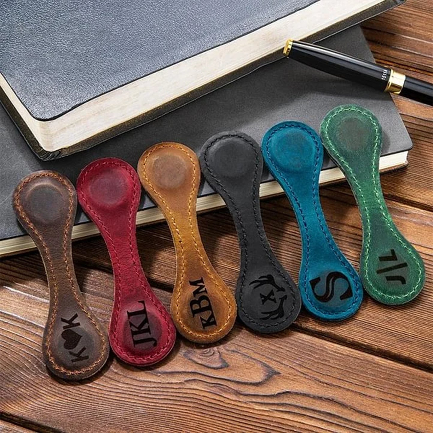 Personalized Magnetic Leather Bookmark with Engraved Monogram Reader