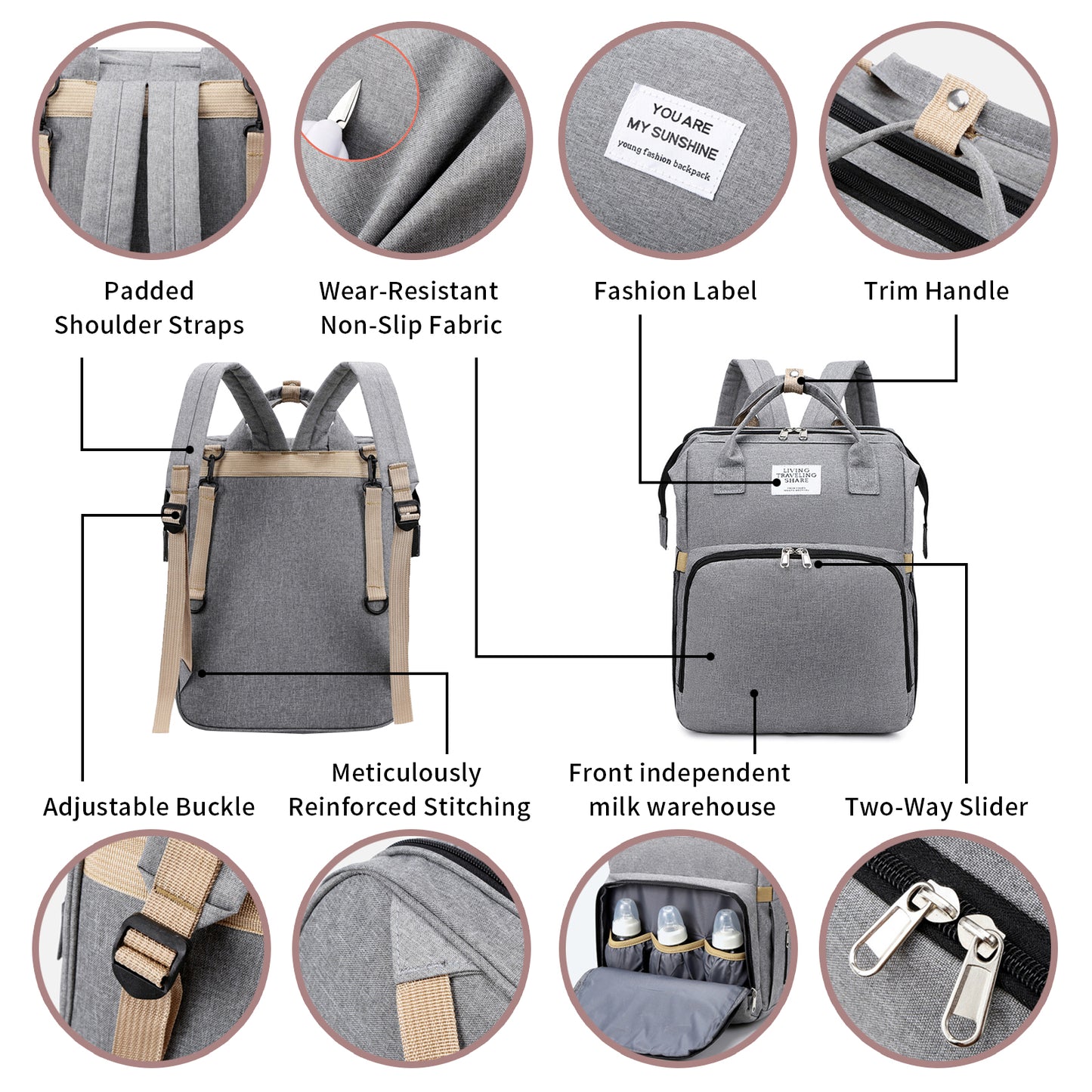 Personalized 3 in 1 Diaper Bag Backpack with Changing Station