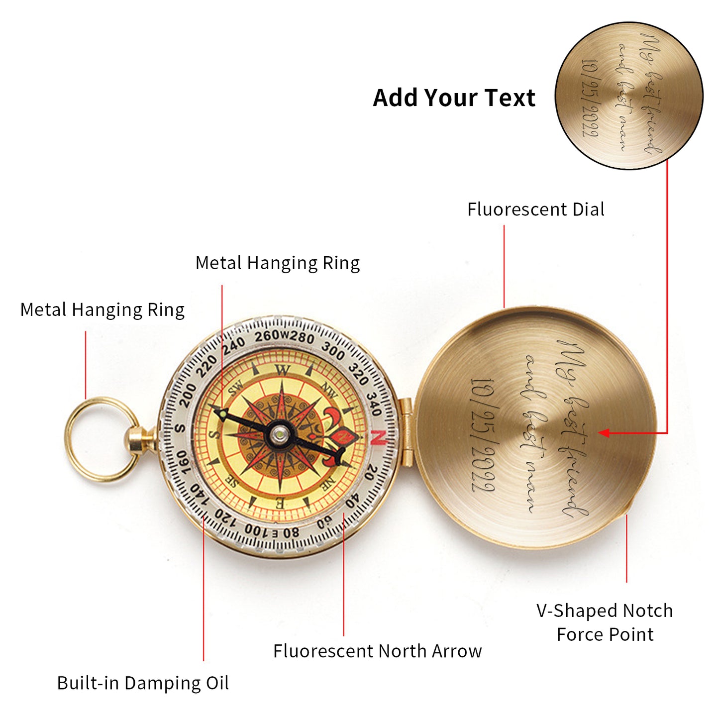 Personalized Engraved Fluorescent Compass