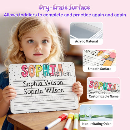 Personalized Name Practicing Board for Kids Cusotm Name Tracing Whiteboard with Dry-Erase Pen Back-to-School Gift for 3 4 5 Years Old Preschoolers Toddler Name Learning Handwriting Practice