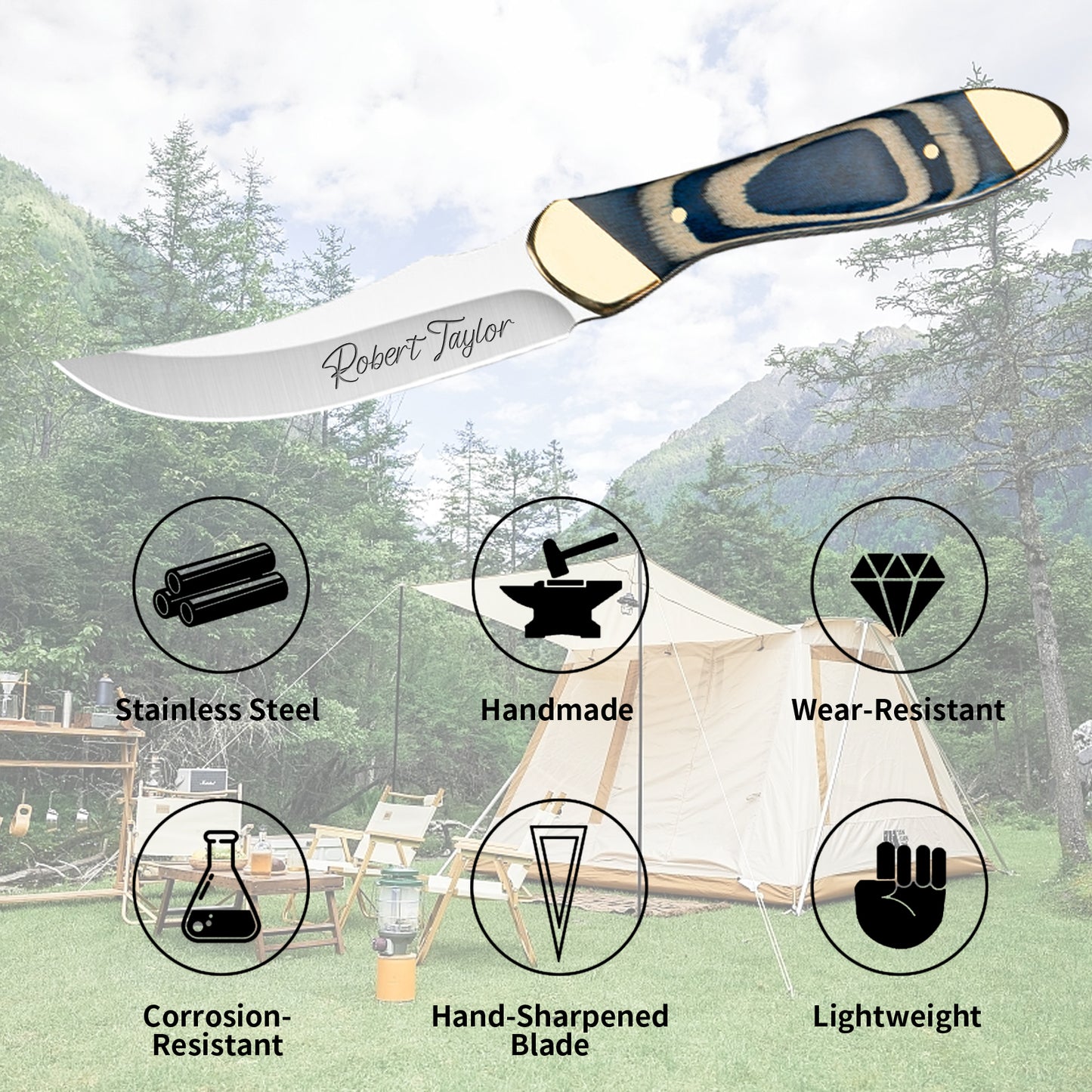 Personalized Straight Knife with PU Leather Sheath