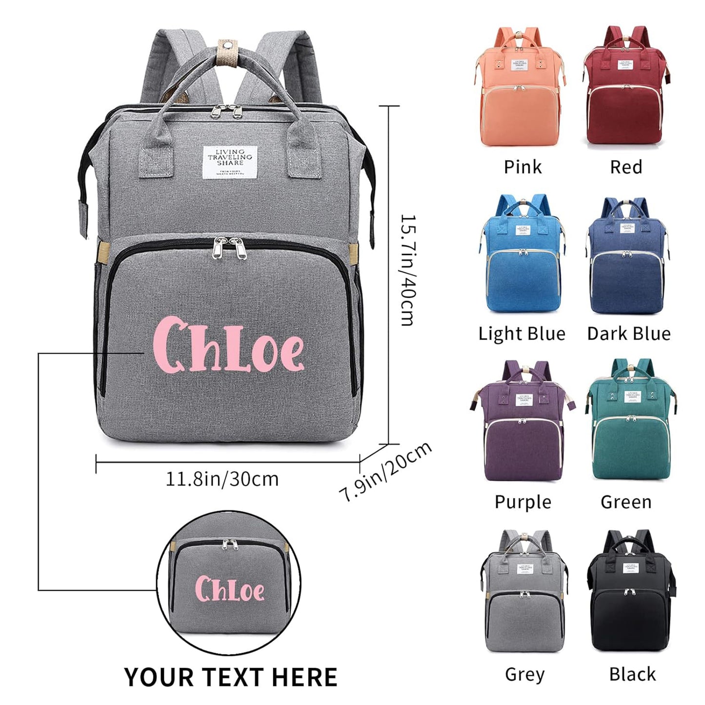 Personalized 3 in 1 Diaper Bag Backpack with Changing Station Multifunctional Large Baby Diaper Bags for Boys & Girls Portable Custom Lightweight Changing Bag Newborn Baby Essential Gifts1