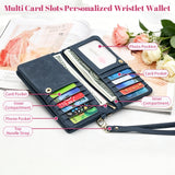 Personalized Wristlet Wallet for Women Custom Pearl Initial Birth Flower and Name PU Leather Wallet with Coin Pocket Id Window & Grip Hand Strap Mother's Day Birthday Gift for Mom Friends