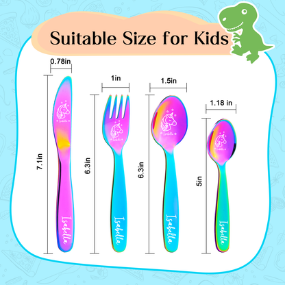 Personalized 6 Colors Unicorn Dinosaur Children's Stainless Steel  Cutlery Set