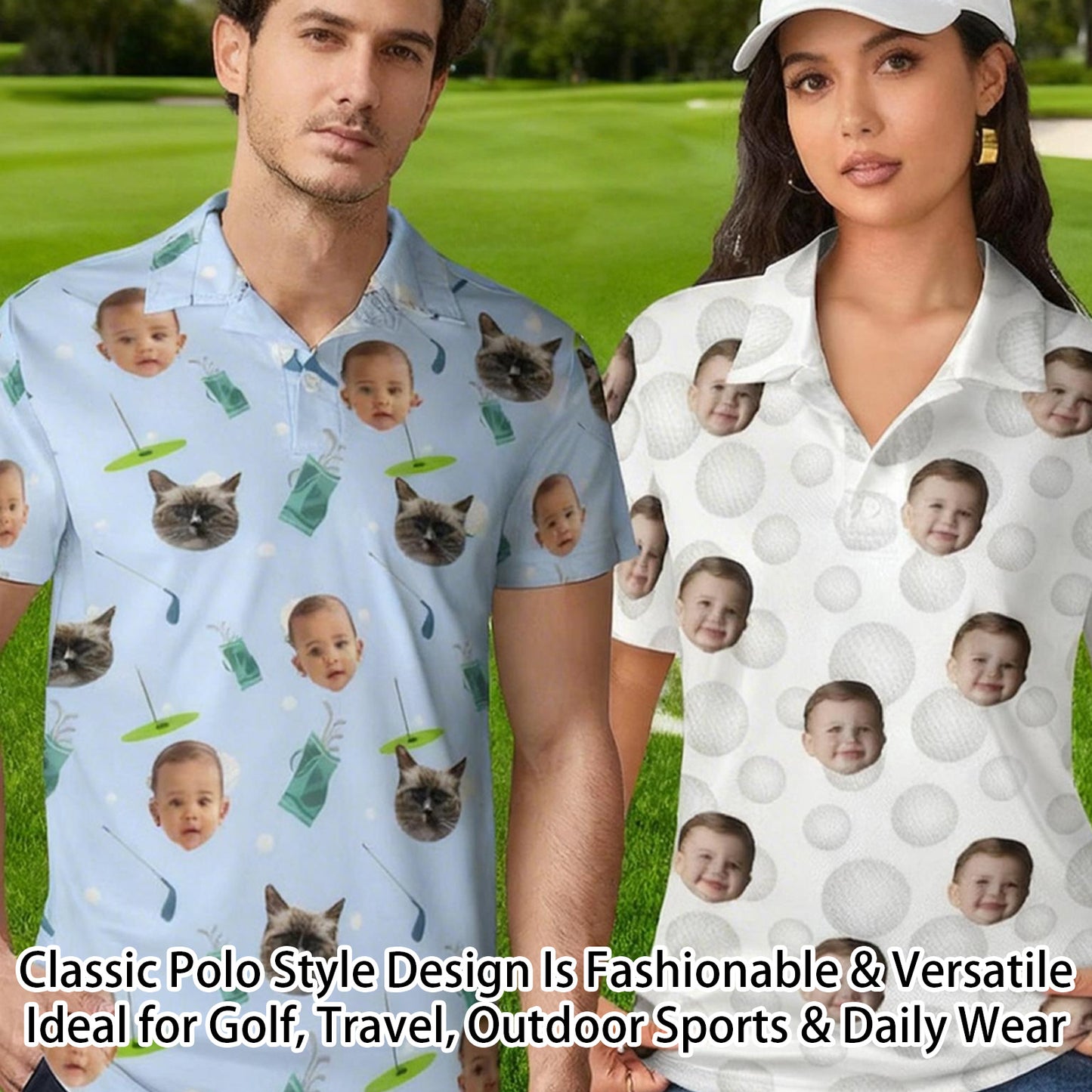 Personalized Golf Polo Shirt Custom Face on Shirt Funny Print Quick Dry Polo Shirt Unisex Golf Outfits Gifts for Golf Enthusiasts Golfer Dad Grandpa Husband Boyfriend Family Friends