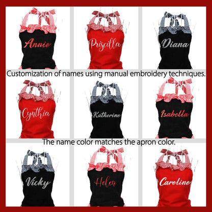 Personalized Name Embroidered Women's Apron | Customized Retro Cute Apron