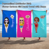 Personalized Beach Towels with Name and Birth Flower Cartoon Women Oversized Beach Towel Travel Beach Towel for Women for Swimming Pool Camping Beach Gifts for Sisters Friends Besties Adult Gift