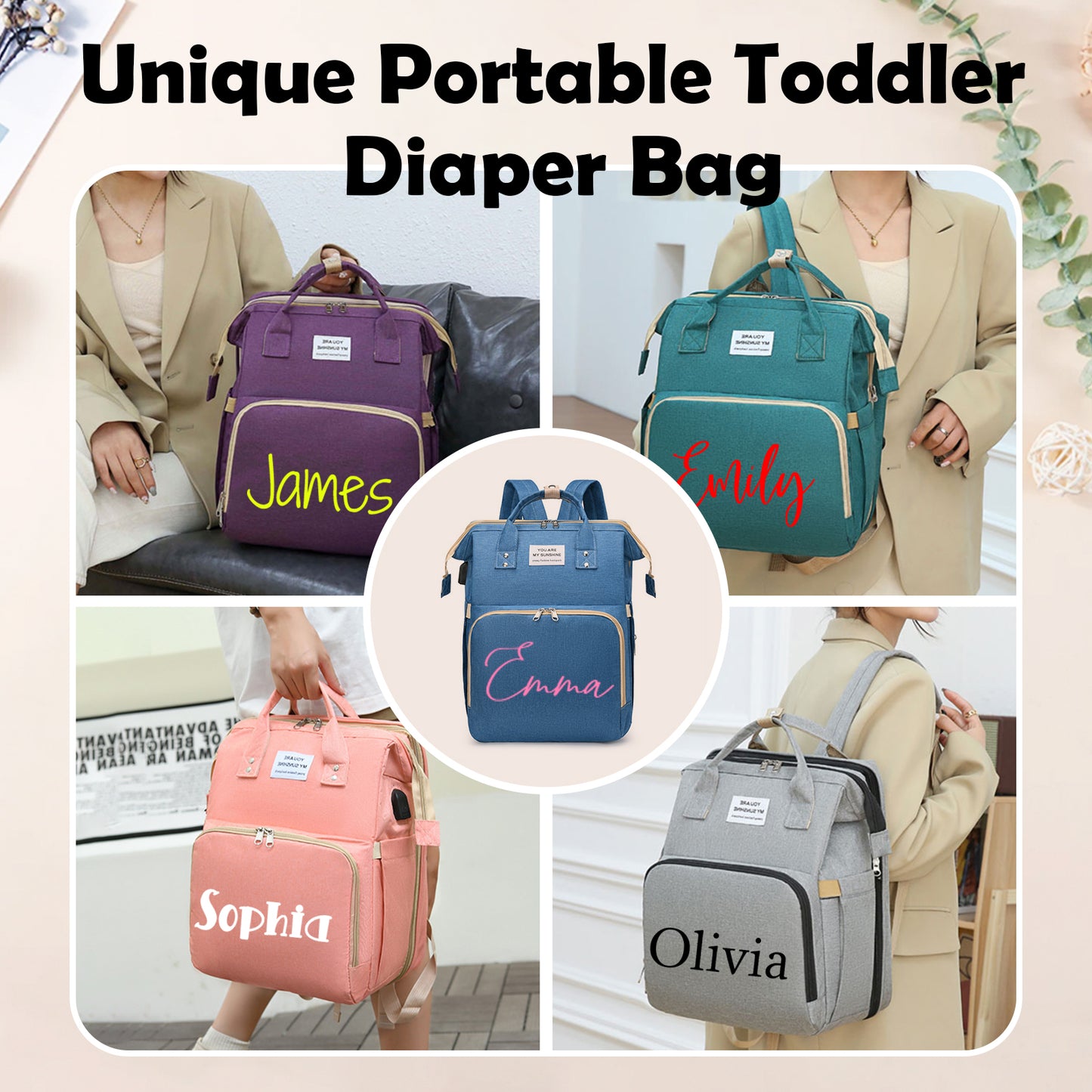 Personalized 3 in 1 Diaper Bag Backpack with Changing Station Multifunctional Large Baby Diaper Bags for Boys & Girls Portable Custom Lightweight Changing Bag Newborn Baby Essential Gifts1